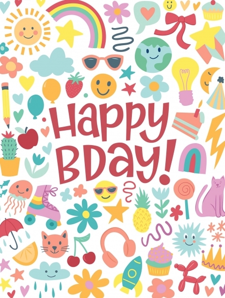 Playful Birthday Card Bright Doodles